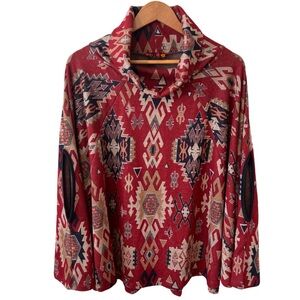 ISLE  Aztec Wool Blend Knit Poncho Shawl Cape Sweater Size O/S western